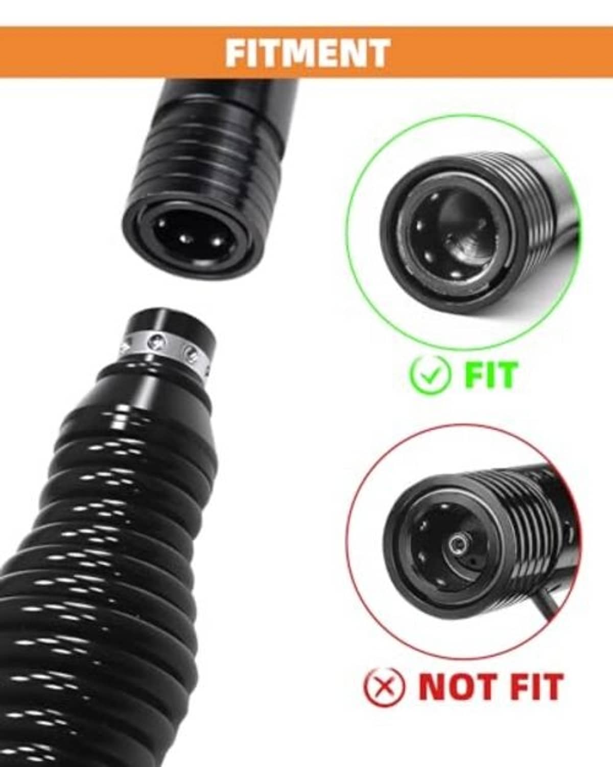 Whip light spring base with grooved collar, fit vs not fit end views