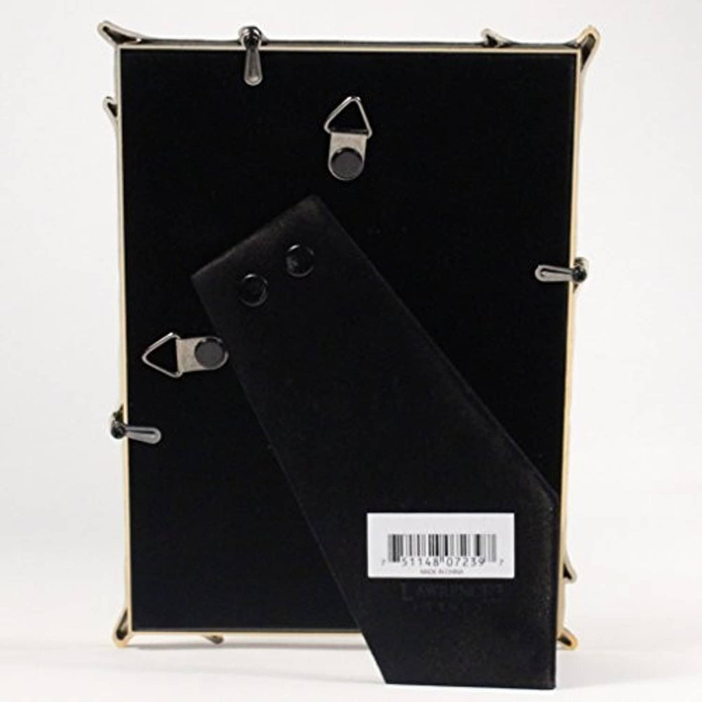 Gold metal picture frame back with black inserts and barcode label