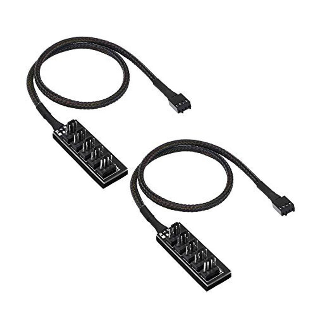 Black 4-pin PWM fan hub splitter cable set with two braided leads and 4-pin connectors