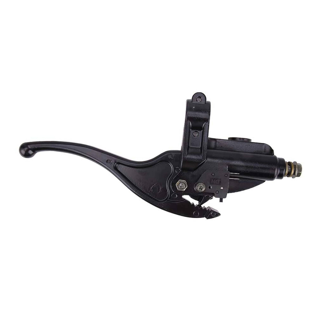 Black front brake master cylinder with lever and mounting details
