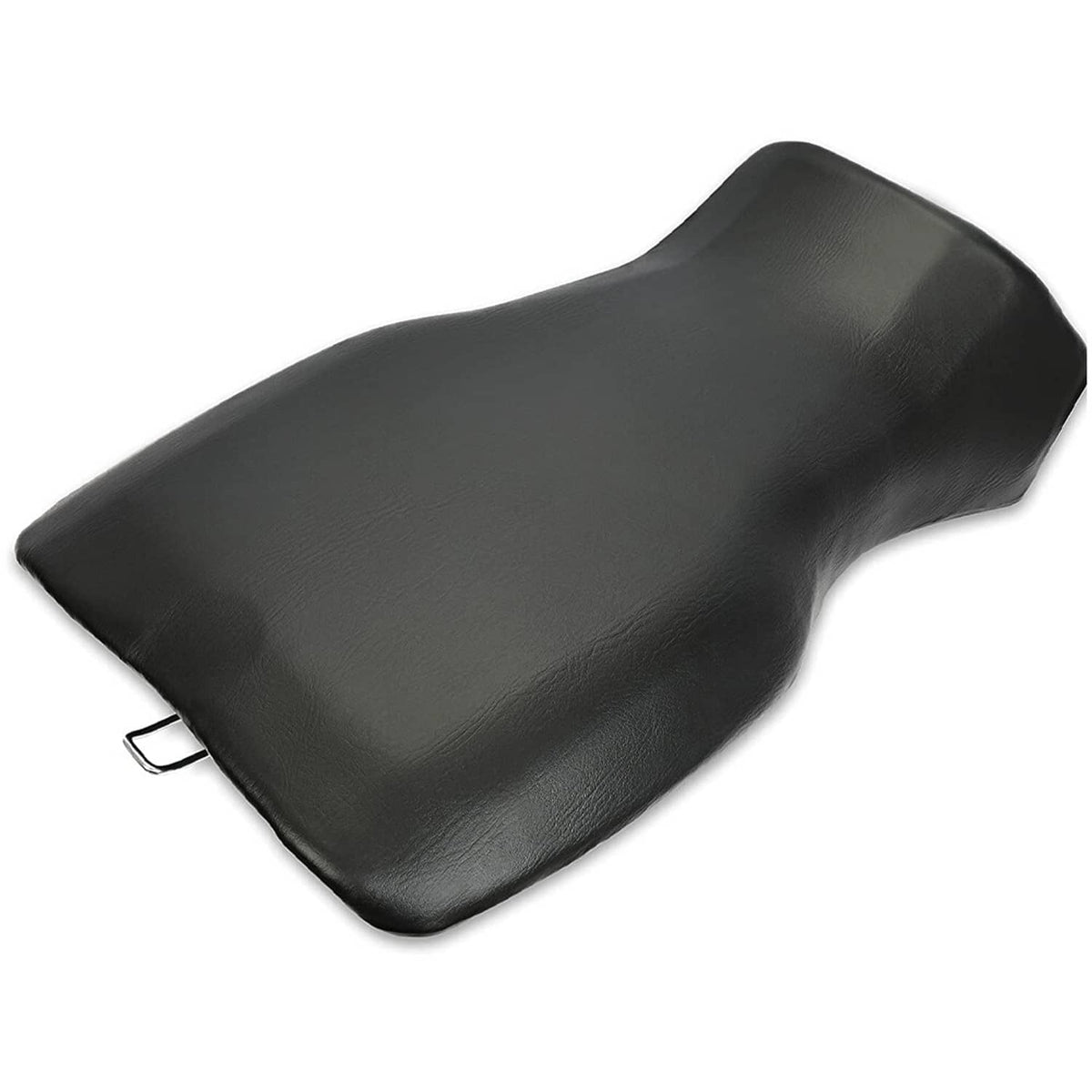 Black ATV seat with curved top pad and reinforced lower edge