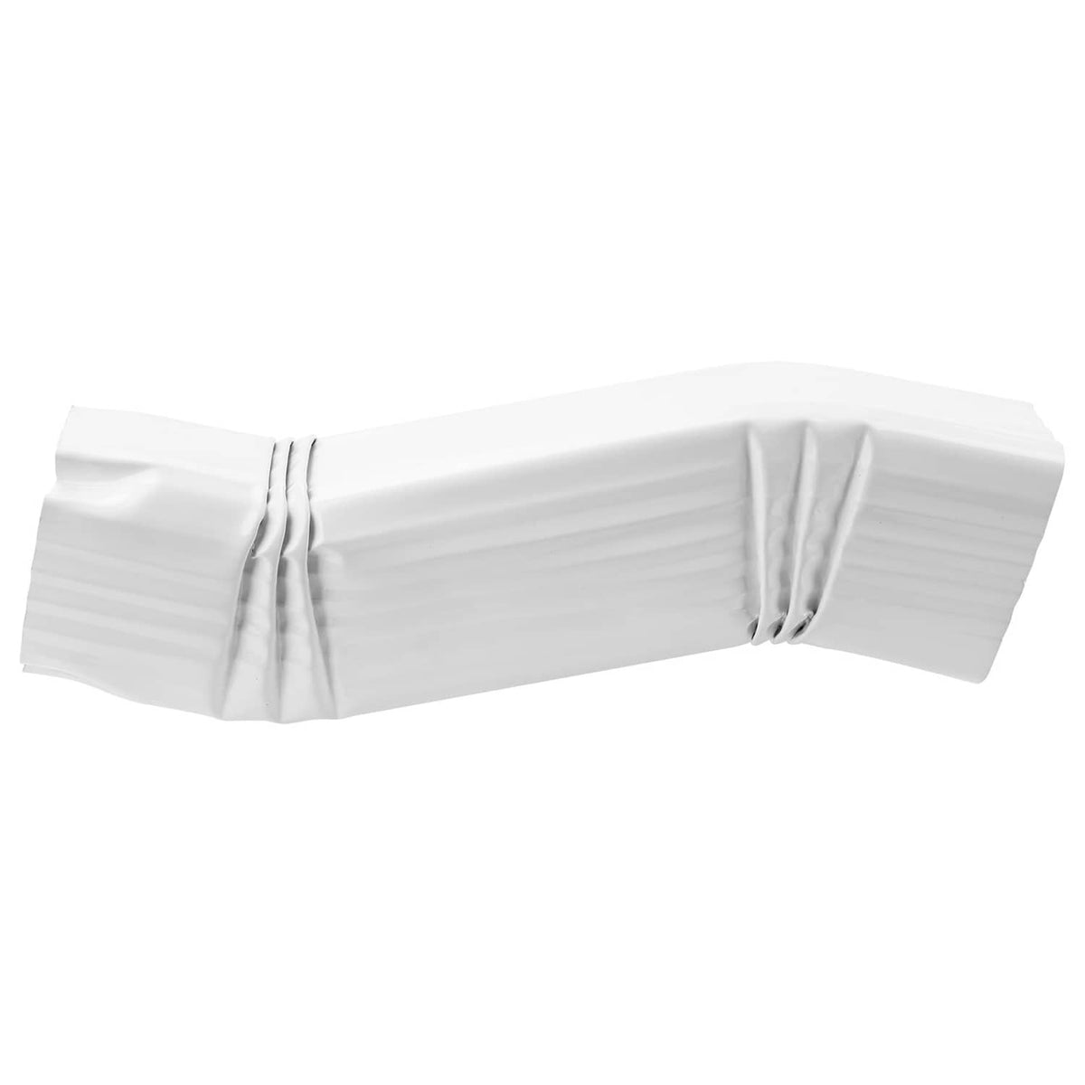 White S-shaped downspout elbow with offset zigzag bends and ribbed exterior