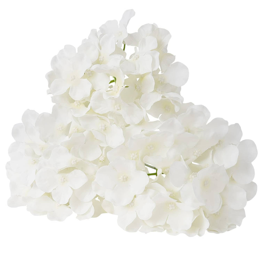 Artificial white hydrangea bouquet with layered silk-like petals and green stems