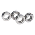 Set of 4 stainless steel shaft collars with circular bores and screw holes