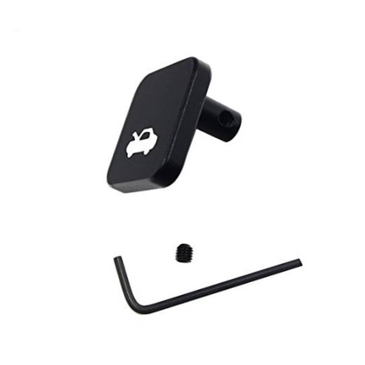 Black latch release handle with wrench icon, plus L-shaped hex key and screw