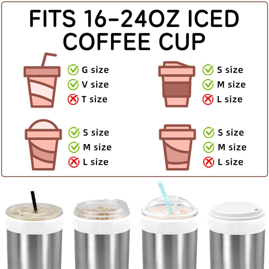 White silicone ring covers on stainless iced coffee cups, four-pack