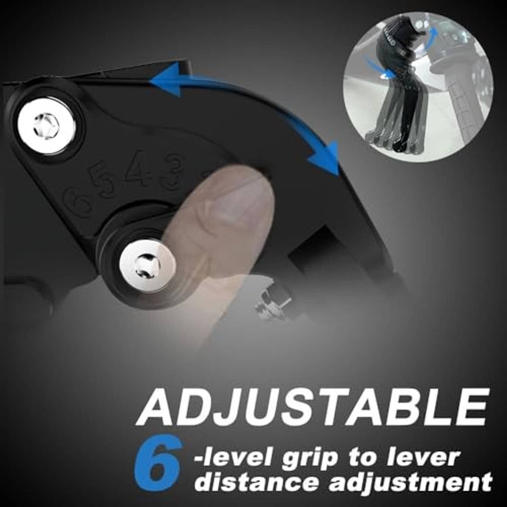 Adjustable motorcycle lever with distance settings, black CNC machined pivot