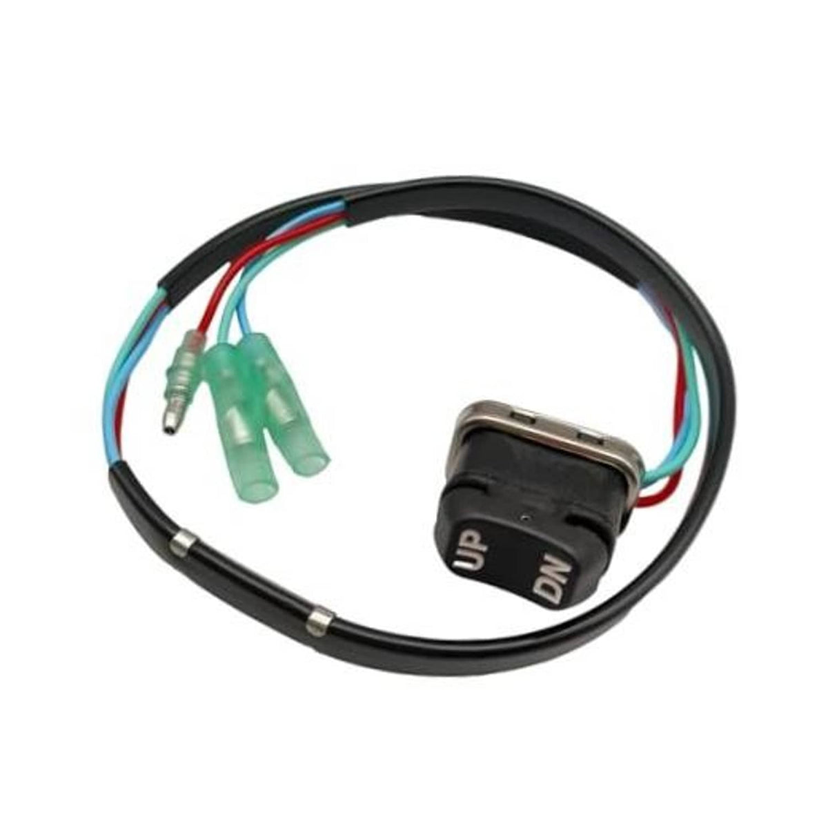Trim & tilt switch wiring harness with black UP/DN rocker and multi-color wire leads