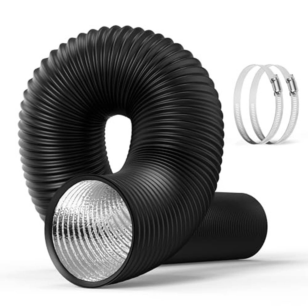 Black corrugated duct with silver inner opening and paired metal clamp set