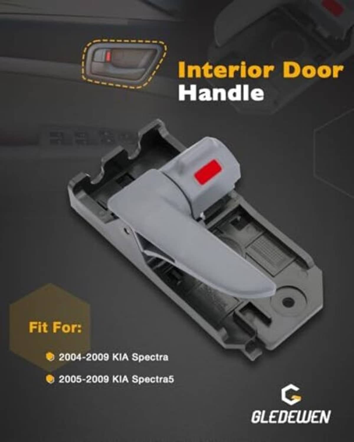 Gray interior door handle with red release tab, open housing
