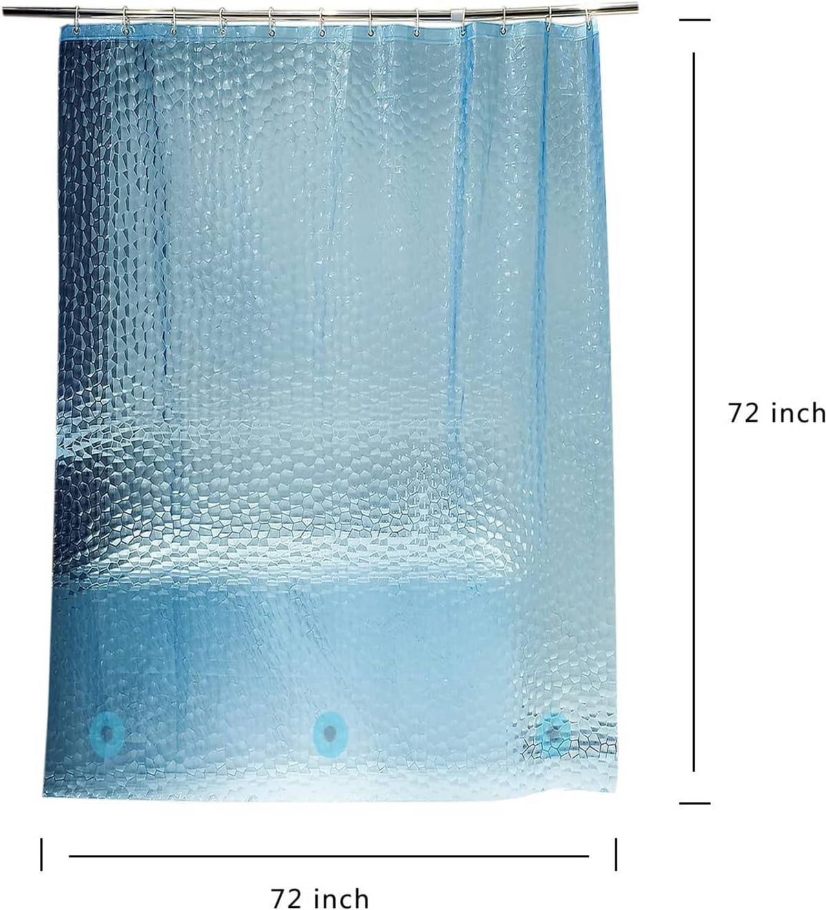 Light blue waterproof shower curtain liner, textured pattern with evenly spaced eyelets