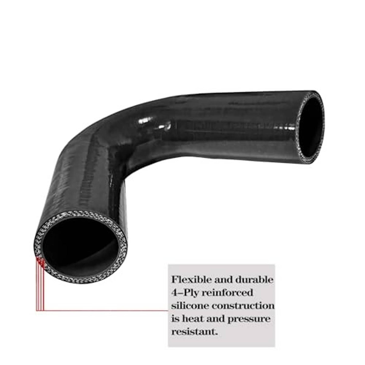 Black 135-degree silicone elbow coupler, curved hose fitting with open ends
