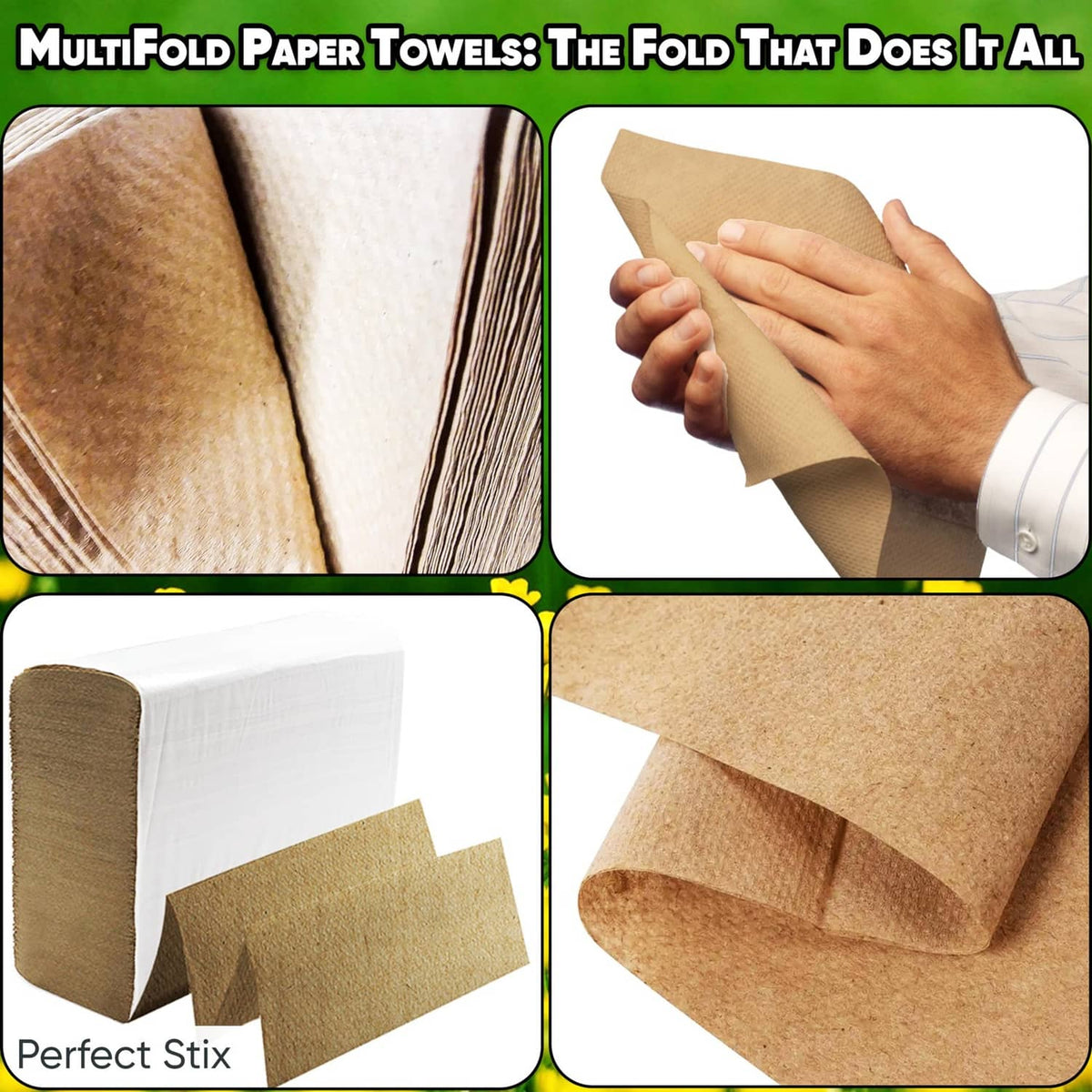 Kraft multi-fold paper towels detail, folded brown towels showing multi-layer folds