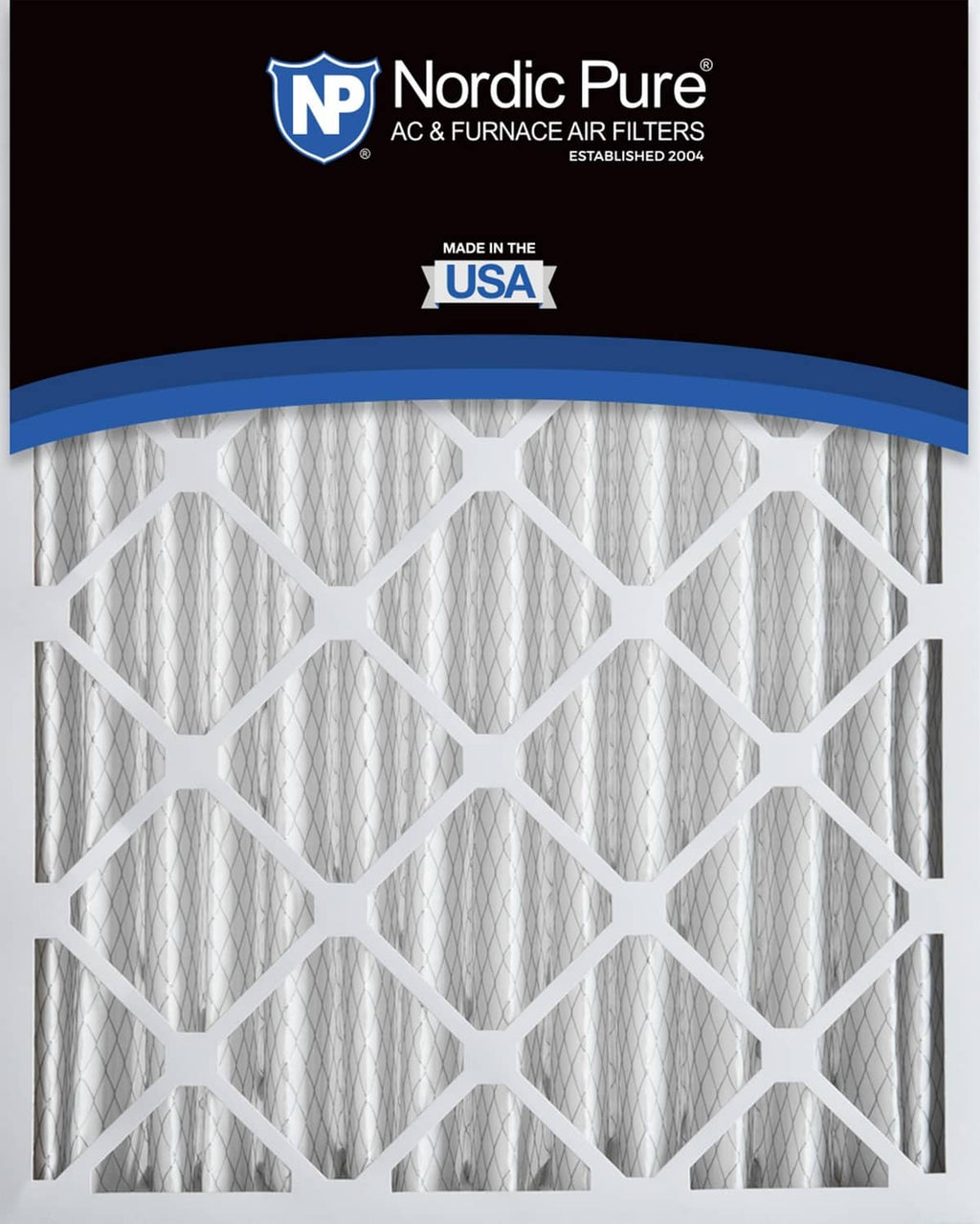 Nordic Pure AC and furnace air filter, made in USA, pleated white media with blue band