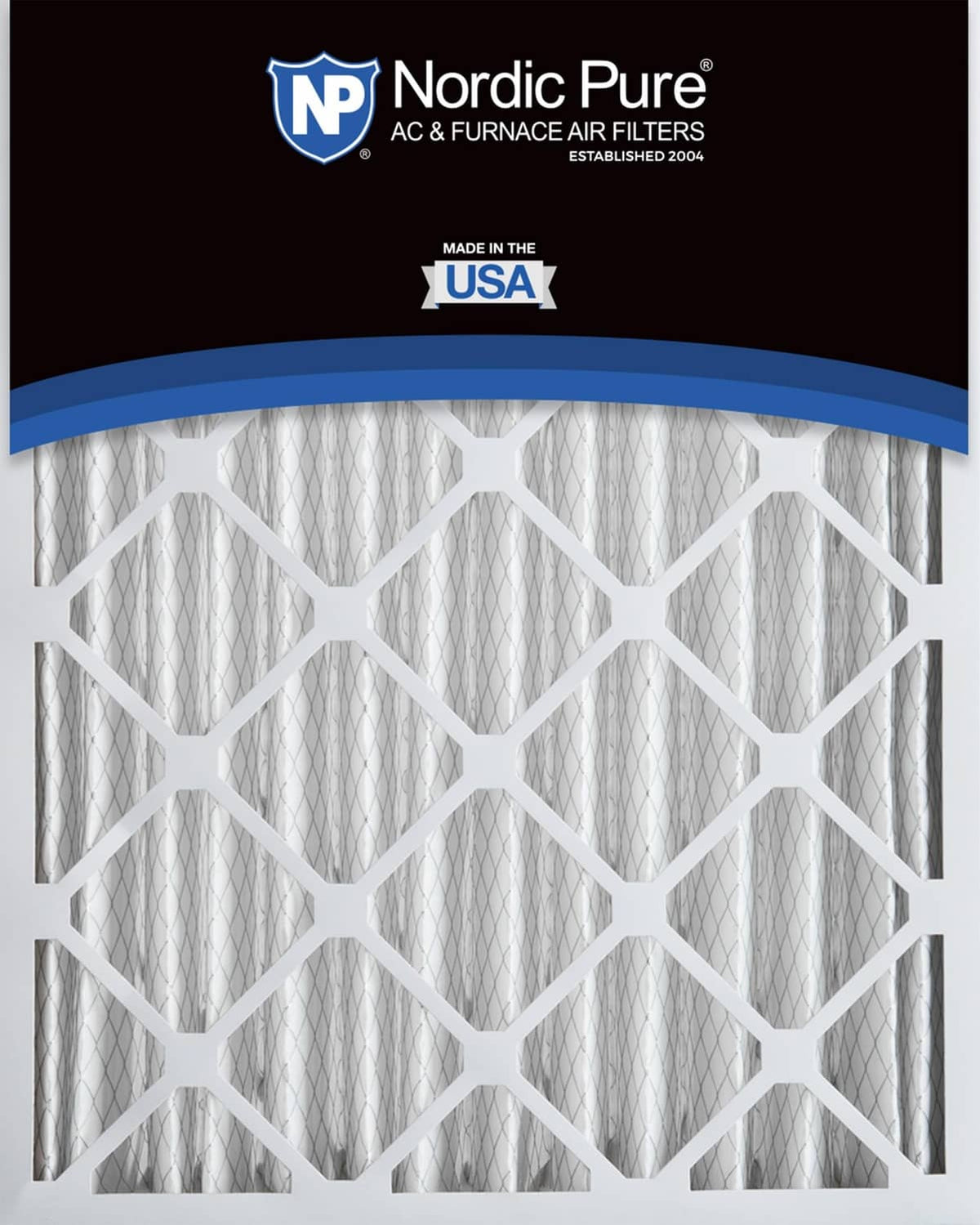 Nordic Pure AC and furnace air filter, made in USA, pleated white media with blue band