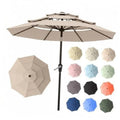 3-tier patio umbrella with beige vented canopy and dark center pole