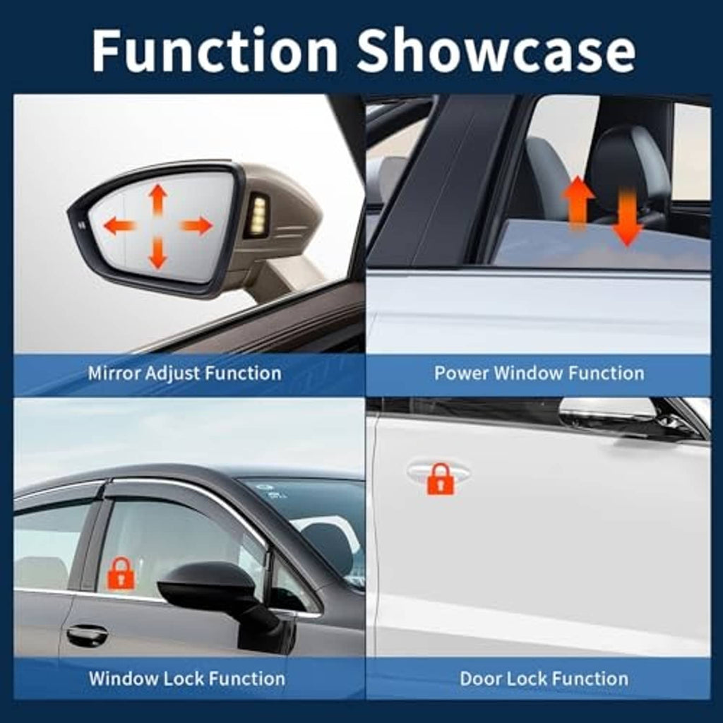 Power window switch panel with mirror adjust, window lock, and door lock functions