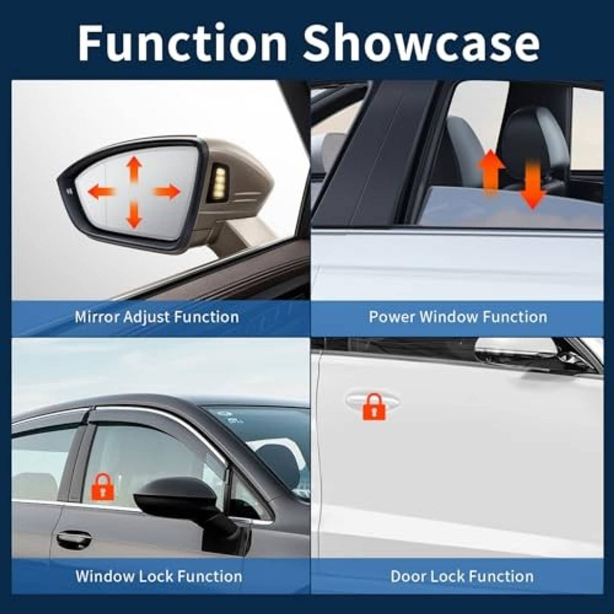 Power window switch panel with mirror adjust, window lock, and door lock functions
