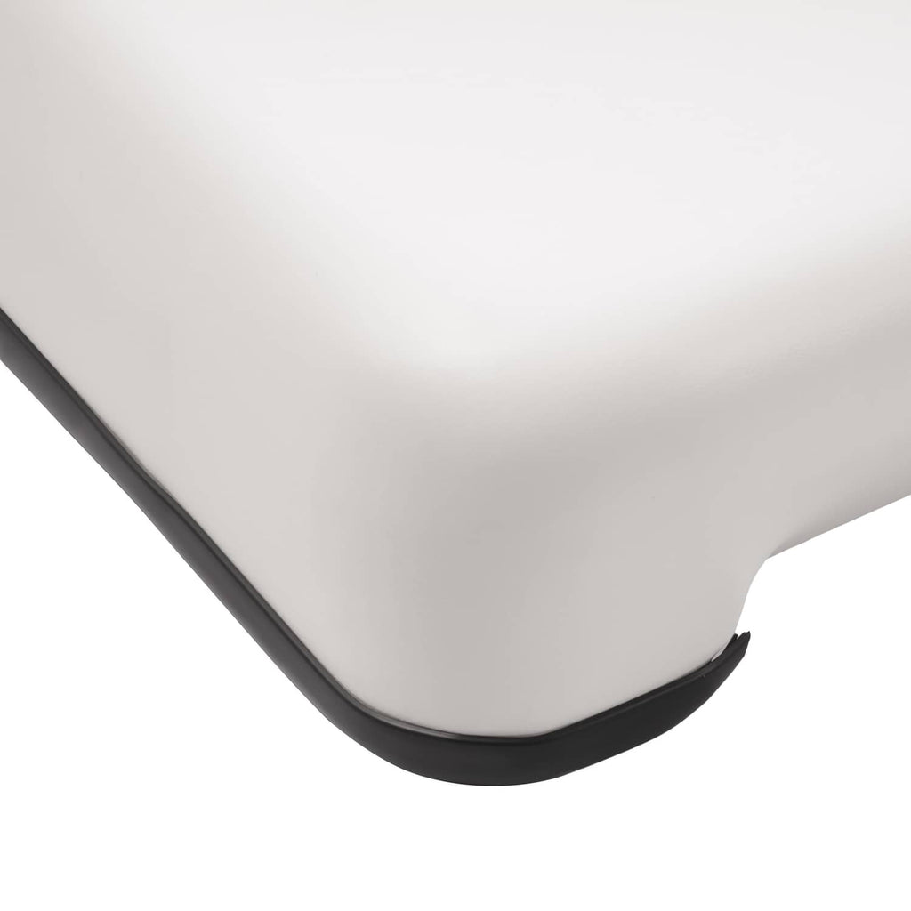 White seat bottom cushion corner with black rubber border trim