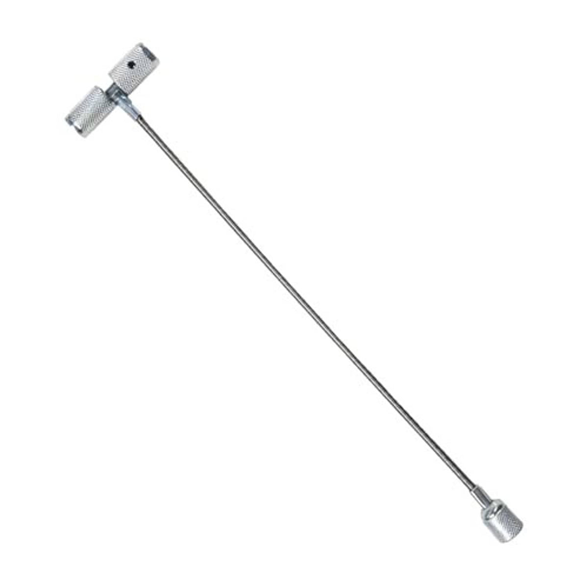 Metal valve stem puller tool with knurled ends and long steel shaft for tires