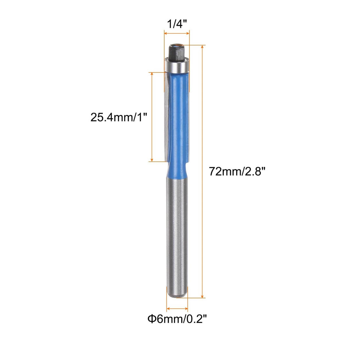 Single flush trim router bit, blue guide, 1/4 in shank; 72mm length
