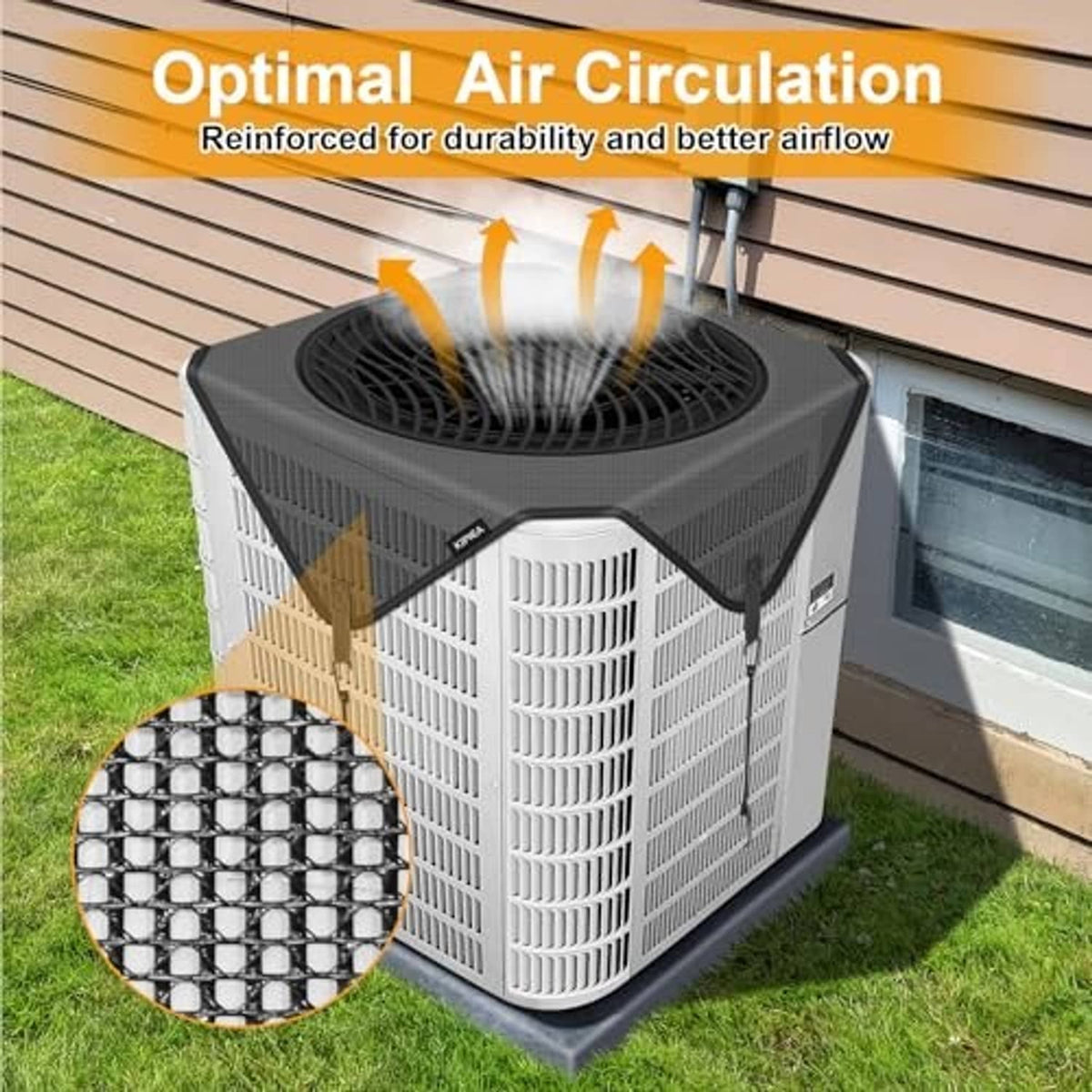 Outdoor AC mesh cover with top vent opening and side mesh panels