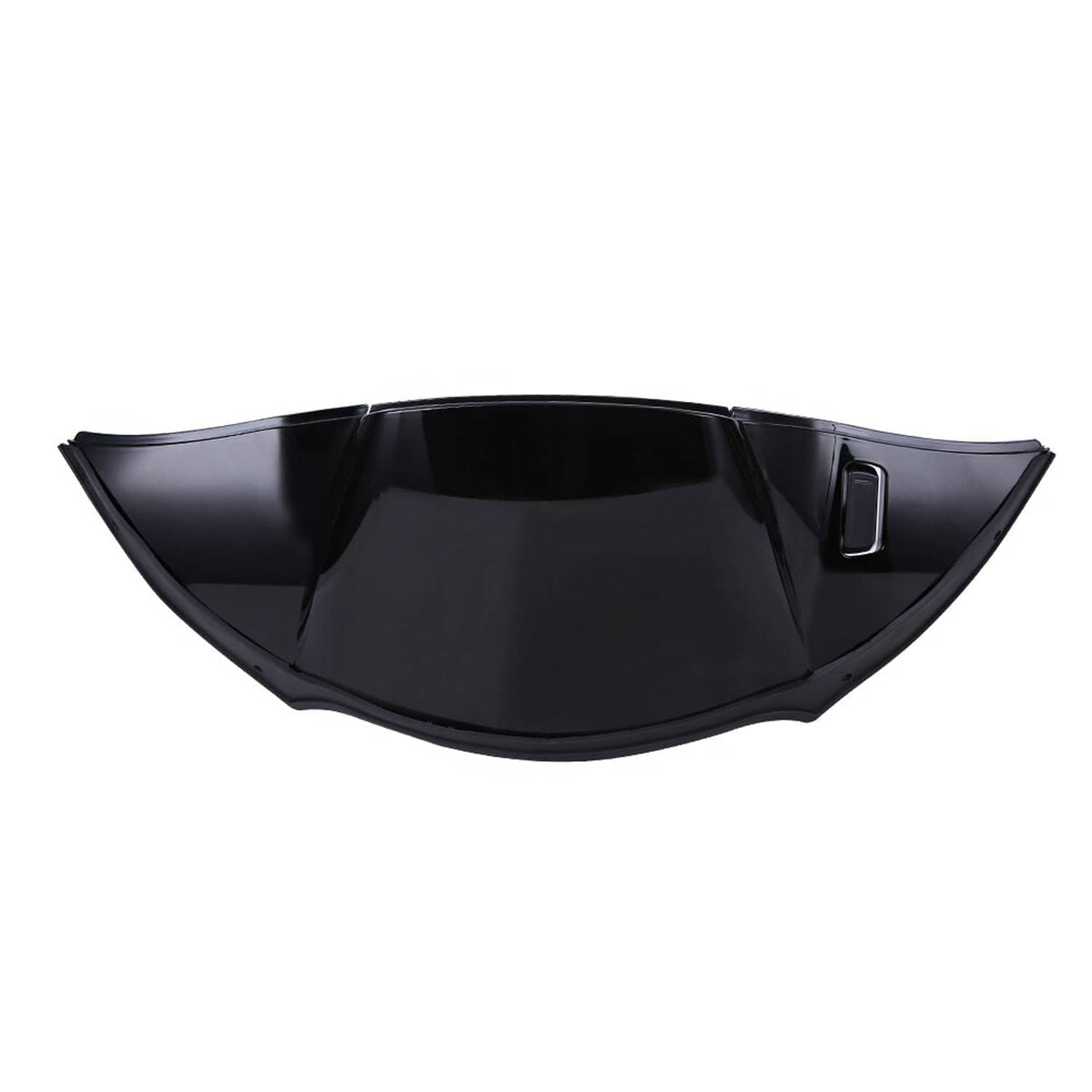 Black motorcycle air duct cover fairing, glossy curved outer panel with raised center