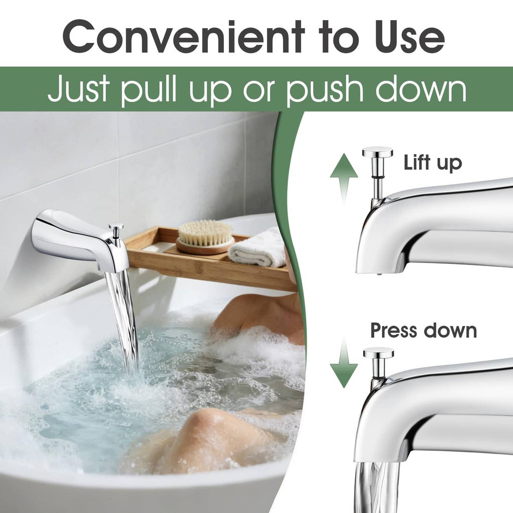 Chrome diverter tub spout with lift-up and press-down control