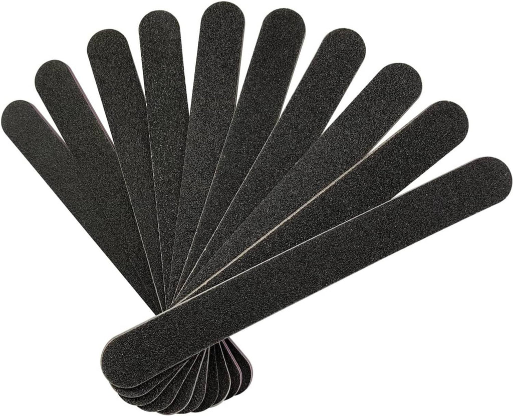 Double-sided black nail files, 10-pack folded stack.