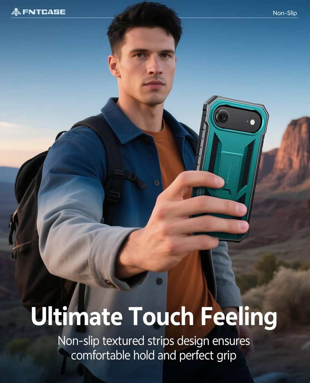 Green iPhone Air 6.5-inch case held in hand with non-slip textured side strips
