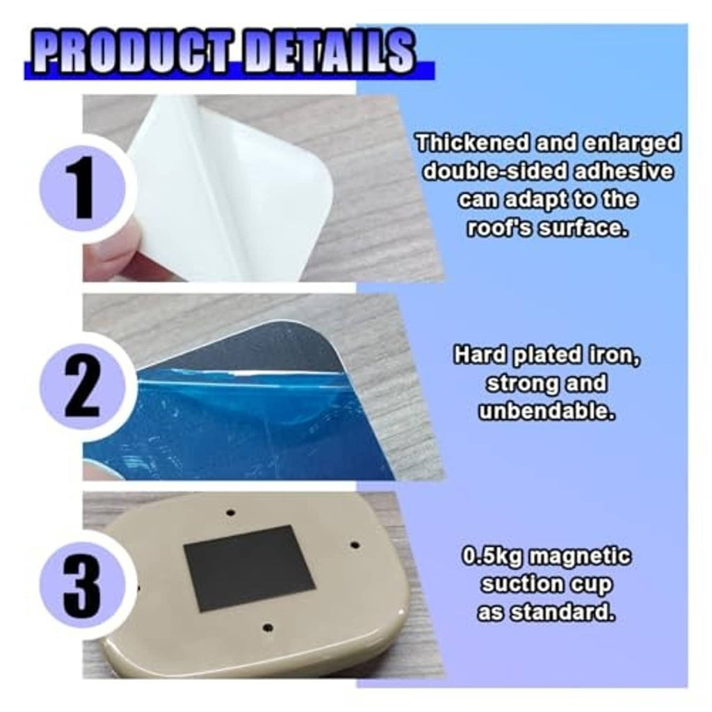 Beige dome LED light with magnetic suction cup and double-sided adhesive roof mount