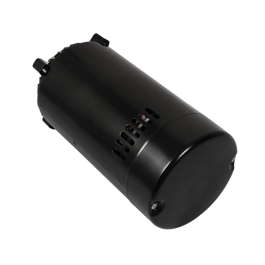 Black pool pump motor with end caps and vented housing