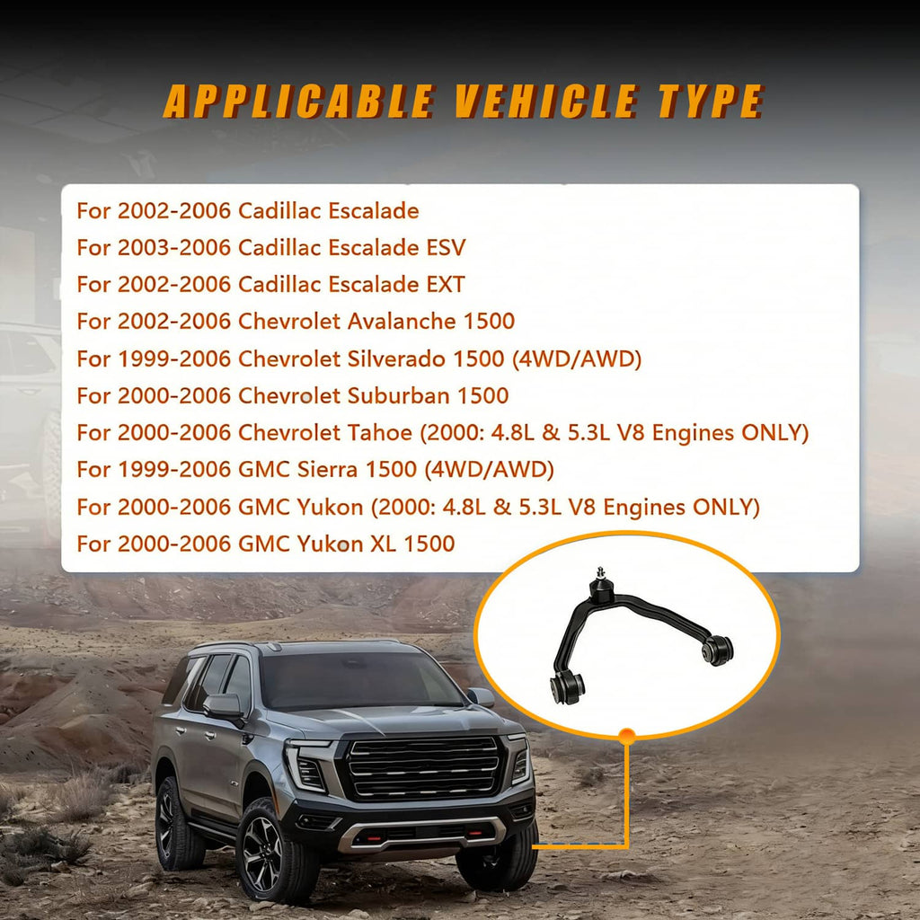 Front upper/lower control arm with bushings and ball joint, black metal