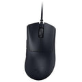 Black wired gaming mouse with scroll wheel and visible side buttons