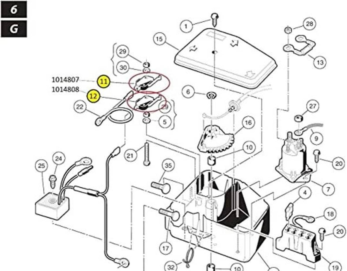 Golf cart micro switch installation diagram with numbered components and highlighted switch area