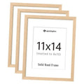 Set of 3 natural solid wood picture frames, front view with 11x14 openings