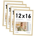 Set of 4 natural wood picture frames, 12x16 inch with clear glass front