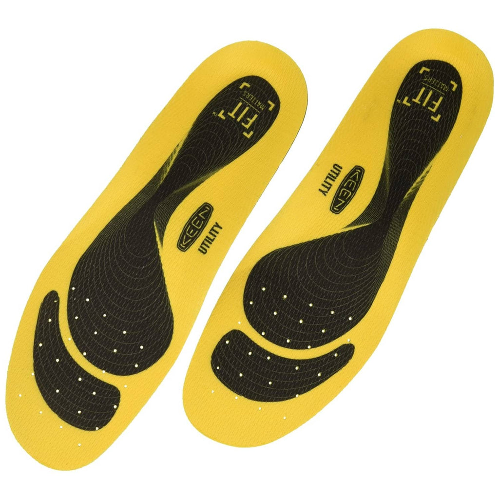 Pair of yellow replacement insoles with black textured forefoot and heel pods