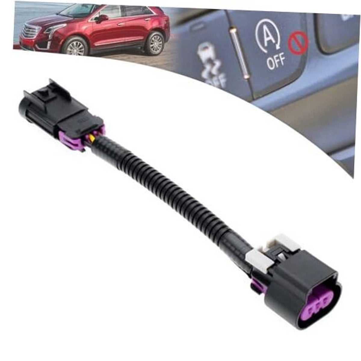 Auto start-stop eliminator wiring harness with black housings and purple 3-pin connector