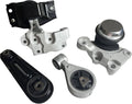 Four-piece engine and transmission mount set, black and silver brackets and bushings