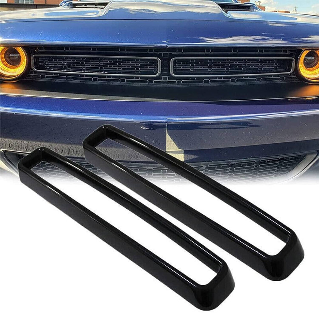 Black front grille insert trim with two slotted bars for vehicle grille opening