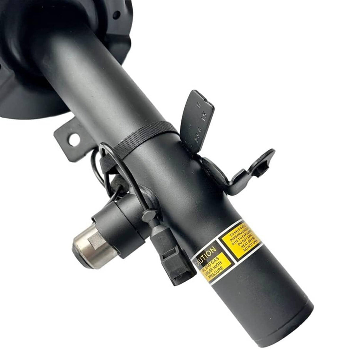 Shock strut assembly with black cylinder body and electrical connector plug