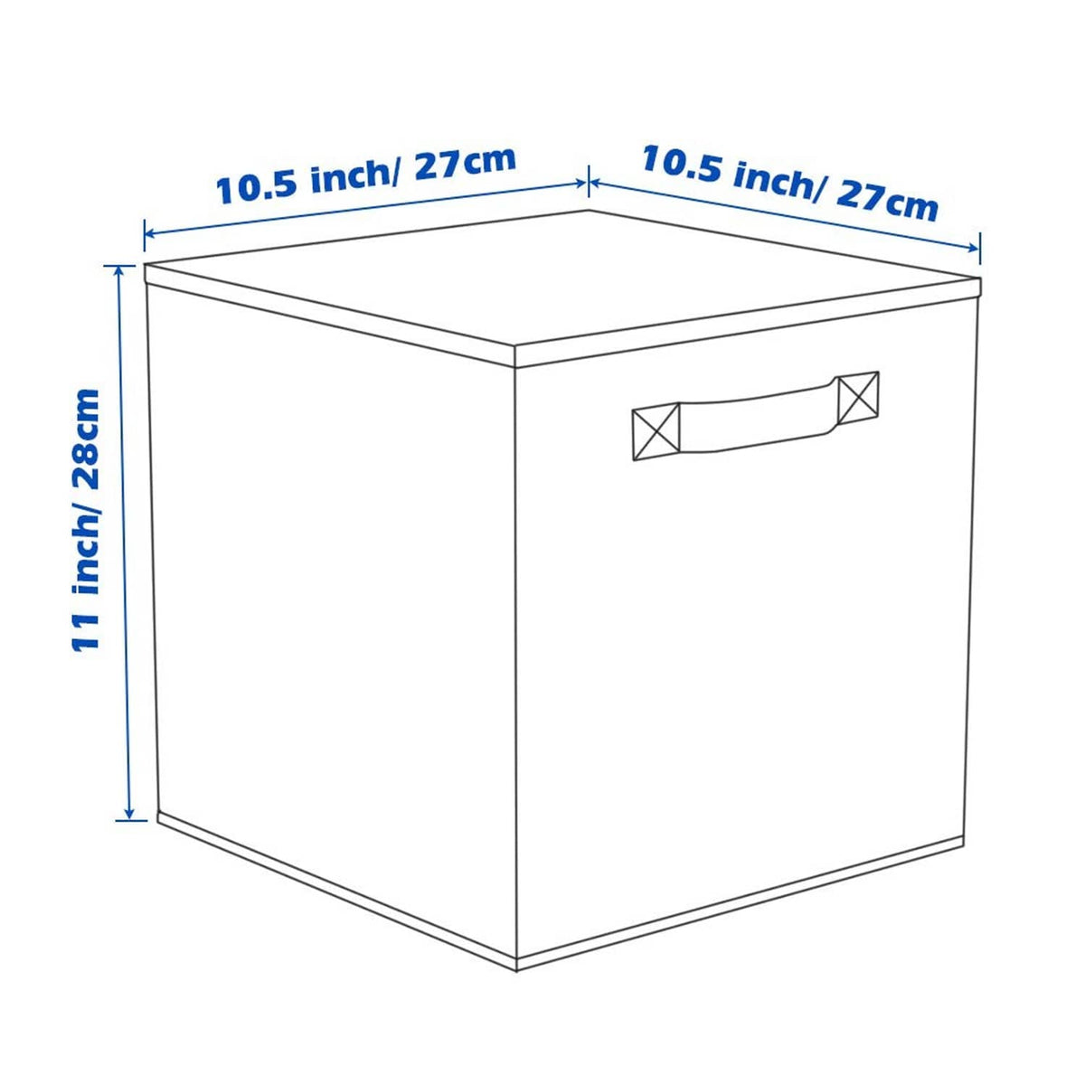 Foldable red fabric storage cube bin, 10.5 in (27 cm) wide and 11 in (28 cm) tall