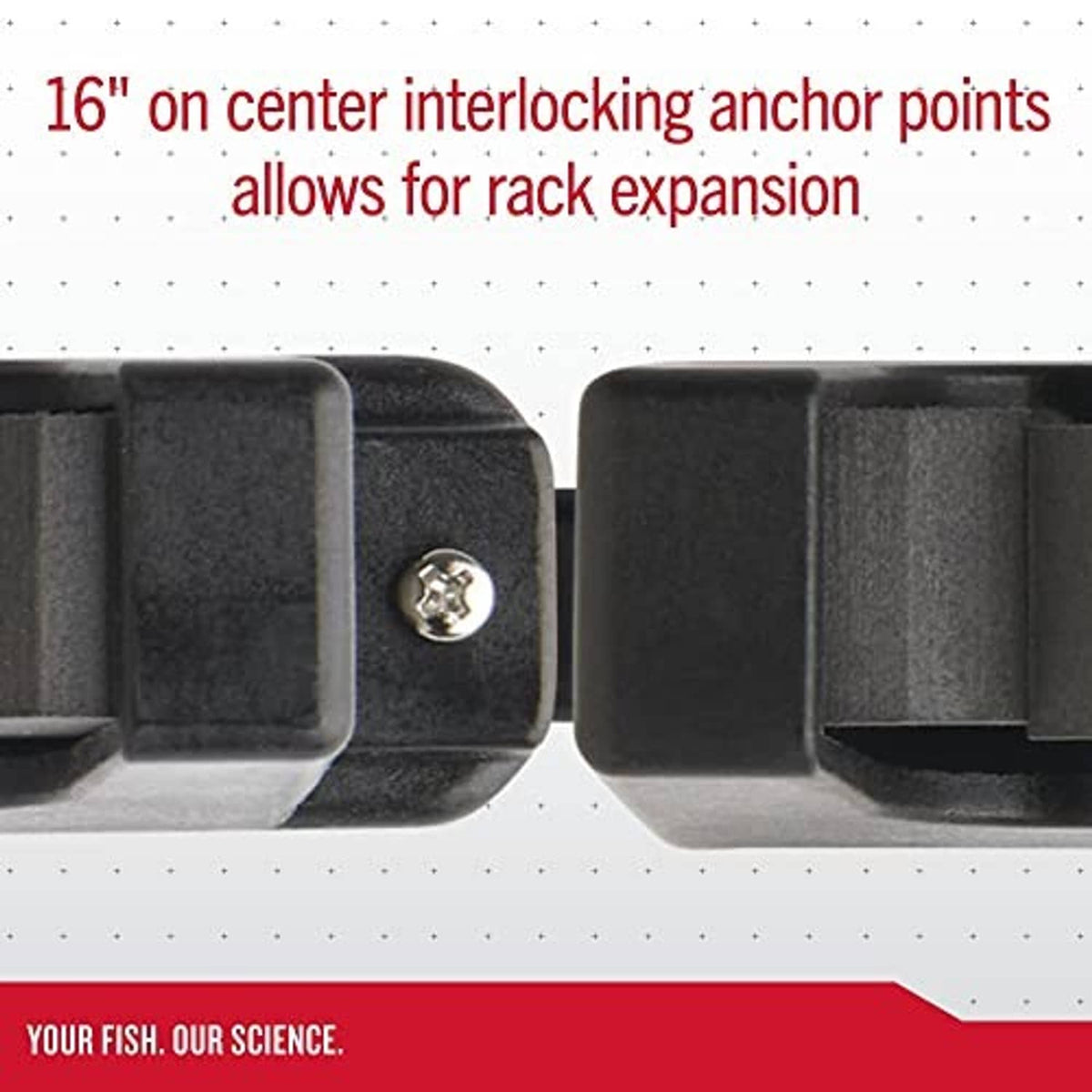 Black vertical rod rack anchor points with screw fastener on base brackets