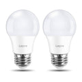 Two white LED refrigerator light bulbs with globe tops and metal screw bases