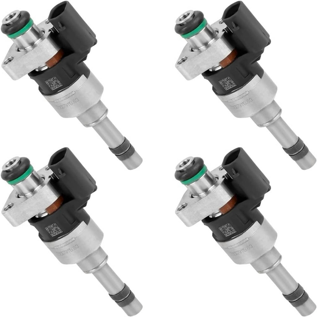 4-piece fuel injector set, angled view with black connectors and green-topped seals