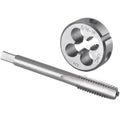 Left-hand 5/16-18 tap and die set, silver metal die and threaded tap tool