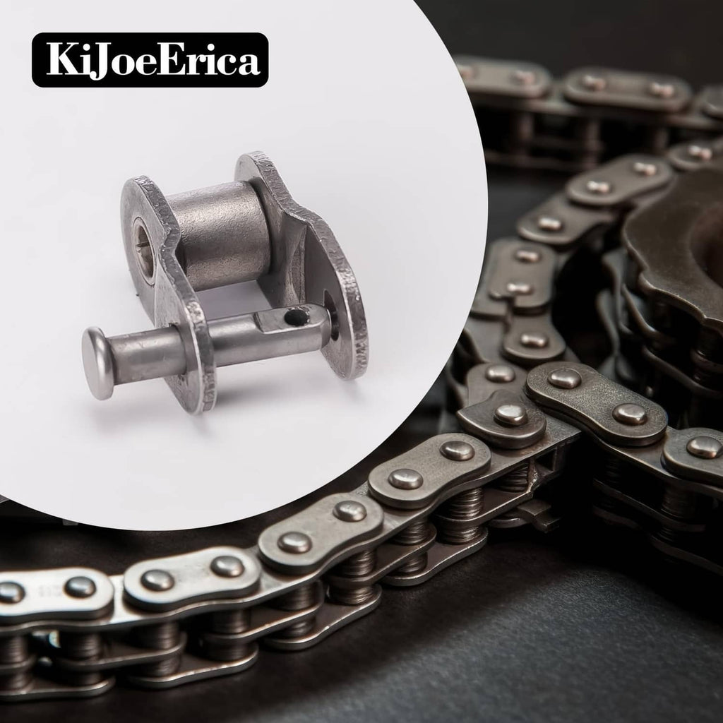 Steel chain master link half connector with snap pin, close-up detail