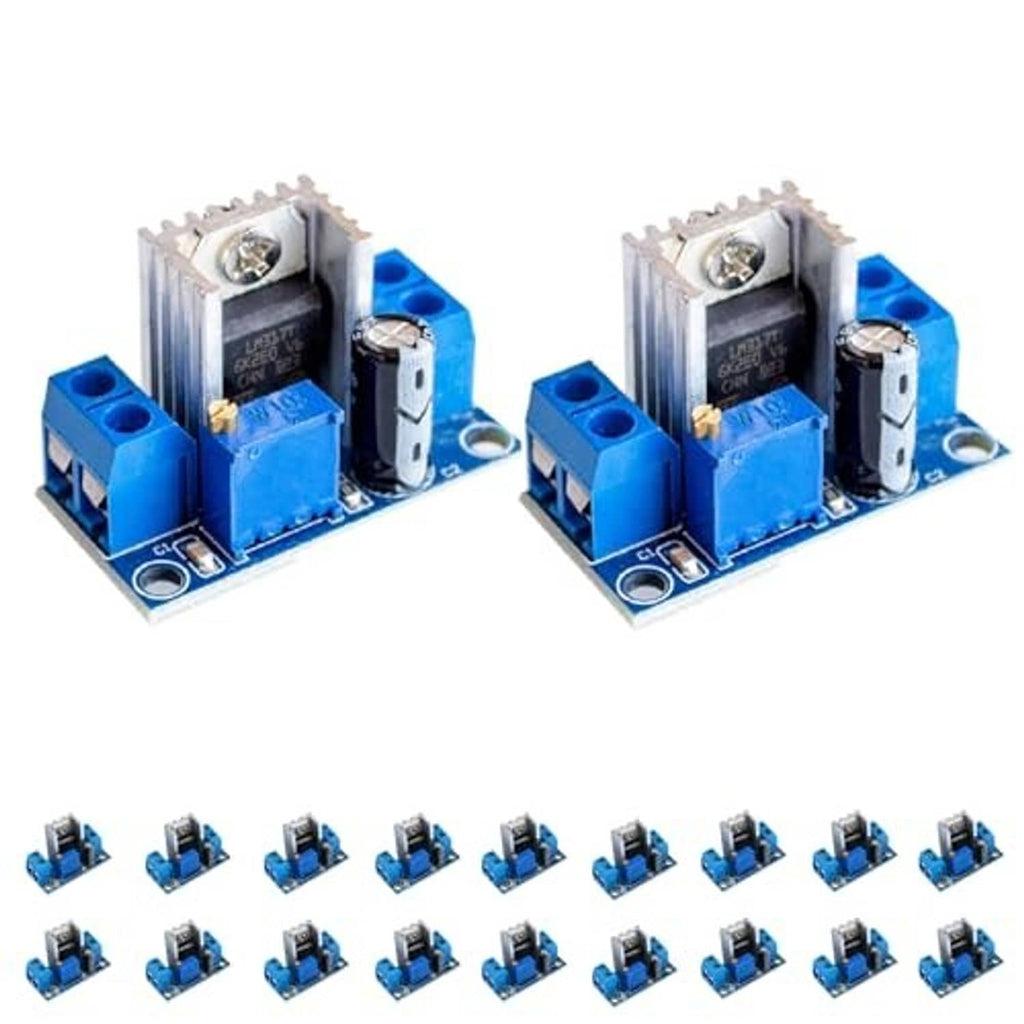 LM317 regulator module boards set with blue terminals and heat sinks