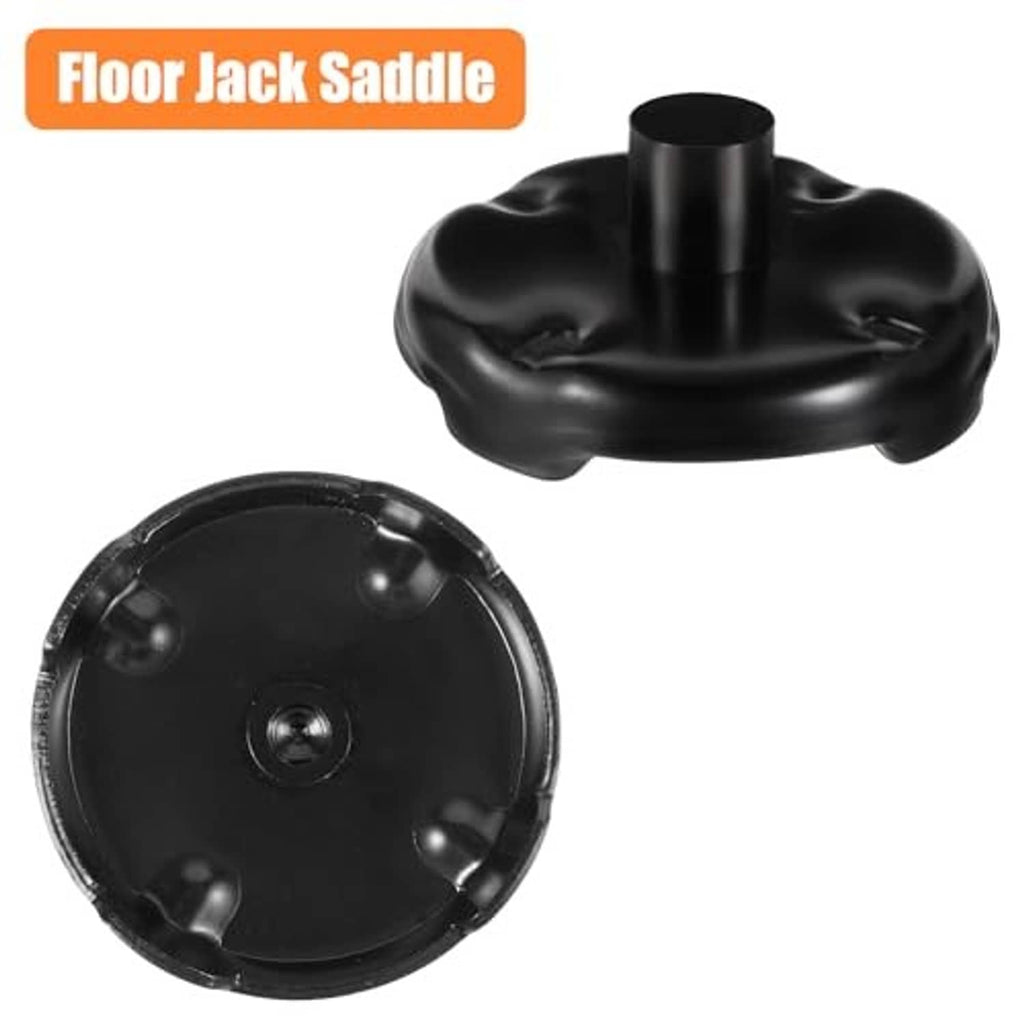Black rubber floor jack saddle pad, studded top and center mounting post base